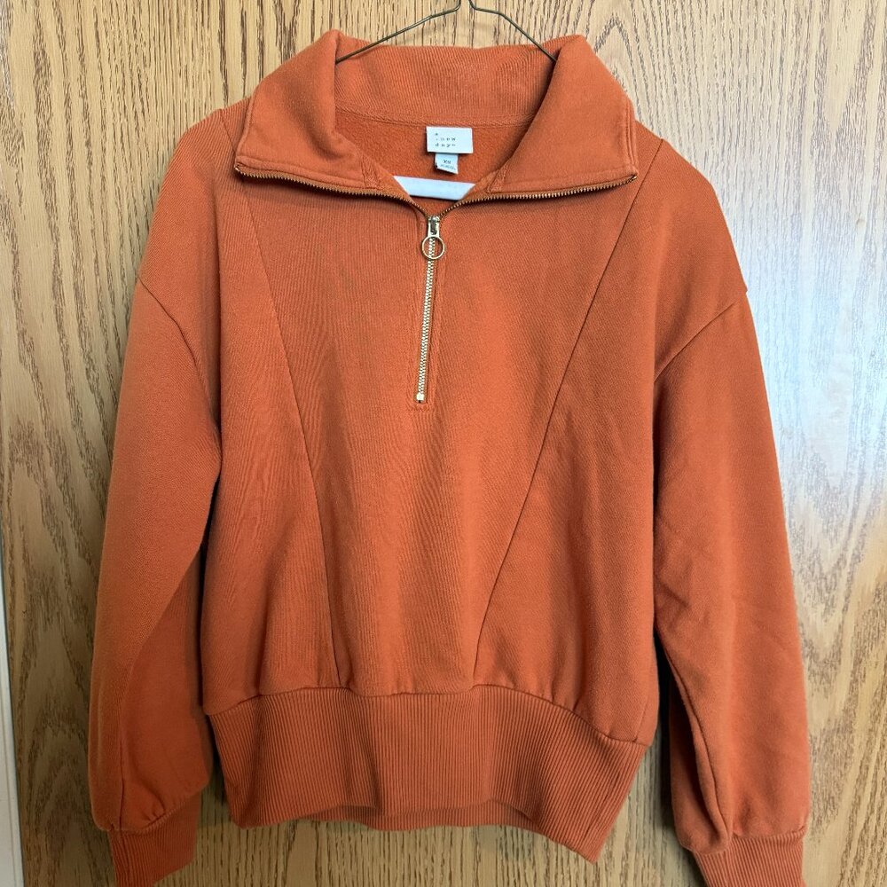 A New Day Quarter Zip Front Collared Fleece Sweatshirt Pullover Size XS Rust